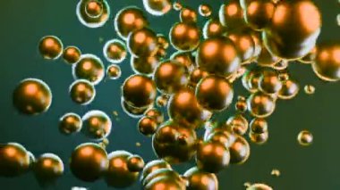 Hafif arkaplan. Tasarım. Animasyonda altın yoğun kabarcıklar hızla tepeye uçar. Yüksek kalite 4k görüntü