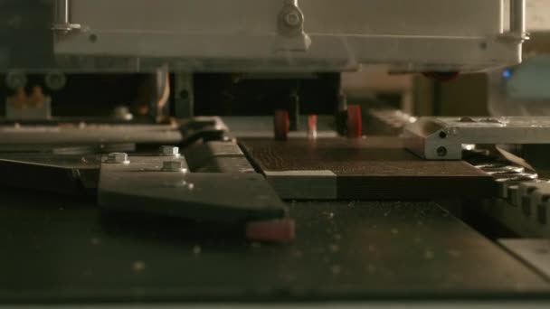 Nahaufnahme Einer Automatisierten Bohrmaschine Auf Holz Kreativ Automatisierte Maschine Zur — Stockvideo