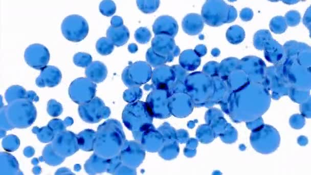 白い背景に明るい球体を移動する微笑みの抽象的な流れ デザイン 水中を流れる泡 — ストック動画