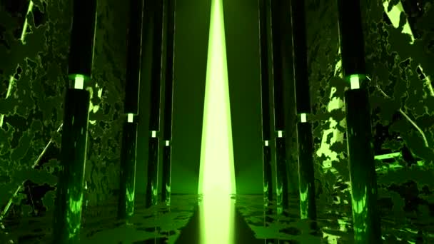 緑とオレンジの背景 デザイン アニメーションで後ろに移動し さまざまなランプで光る長い廊下の光の背景 高品質の4K映像 — ストック動画