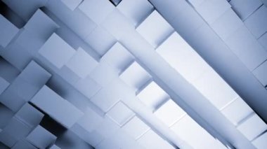 Mavi ve gri arka plan. Tasarım. Üç boyutlu formatta birbirine sıkıca yapışmış parlak kareler ayrılır ve arkaya bağlanır. Yüksek kalite 4k görüntü