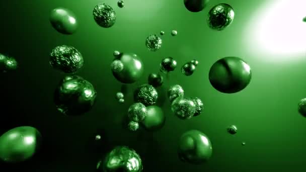 Зелений Фіолетовий Фон Дизайн Маленькі Різні Бульбашки Малюнками Всередині Обертаються — стокове відео