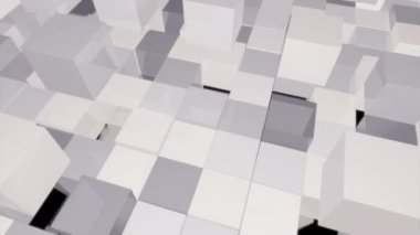 Ses düzeyi atlama kareleri. Tasarım. Soyutlamada siyah bir arkaplanda farklı renklerde hızlı dans eden kareler. Yüksek kalite 4k görüntü