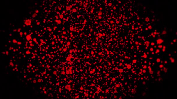 Абстрактні Сяючі Червоні Частинки Летять Чорному Тлі Рух Крихітні Частинки — стокове відео