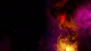 Kozmik Renkli Nebula. Tasarım. Dış uzayda hareketli renkli sis. Uzayın renkli nebulası siyah arkaplanda güzel bir derede.