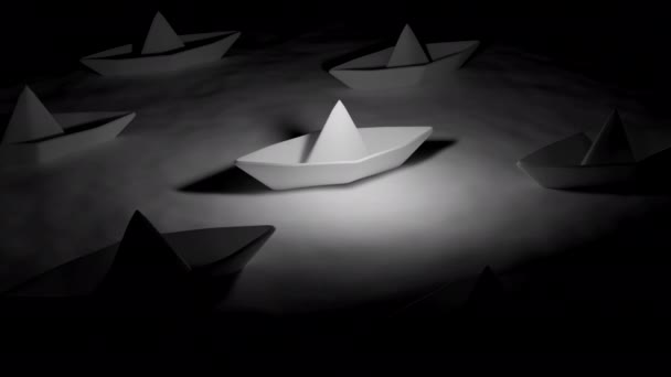 Boyutlu Kağıt Tekneler Tasarım Kağıt Tekneler Karanlıkta Suyun Içinde Duruyor — Stok video