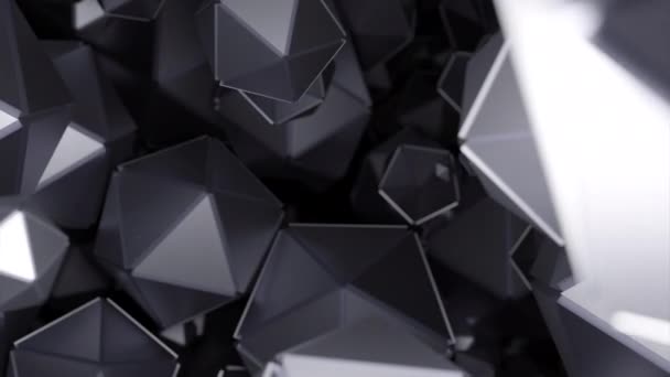 Sokszögű Formákkal Tervezés Poligonális Geometriai Formák Fekete Hátterű Patakban Mozognak — Stock videók
