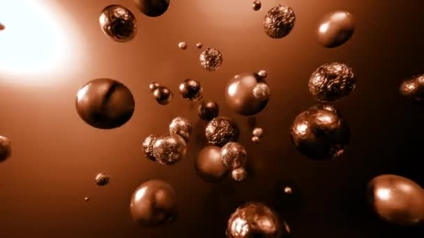 移动空间中的金属分子 3D金属分子在五彩斑斓的背景下在太空中运动 混沌运动中3D球的不同纹理 — 图库视频影像