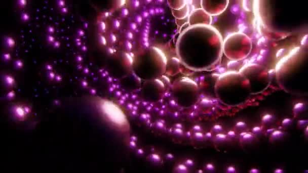 小发光球体三维涡旋的动态彩色图案 紫色球的旋转龙卷风 — 图库视频影像
