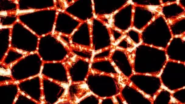 抽象的神经网络在运动 黑色背景下的生物神经网络 具有明亮运动脉冲的细胞网络 — 图库视频影像