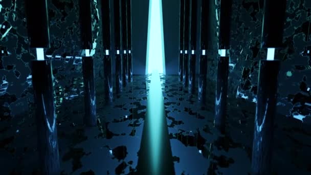 Futuristisk Korridor Med Pelare Och Ljus Design Ljusstolpe Slutet Tunneln — Stockvideo