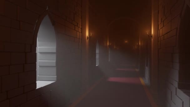 Couloir Médiéval Sombre Avec Les Murs Pierre Brique Les Bougies — Video
