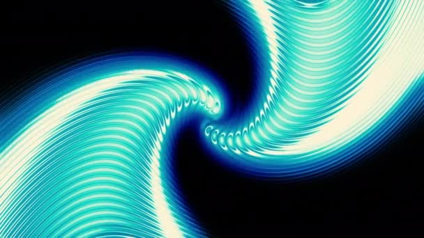 蓝色弯曲的光线在黑色的背景上移动 亮晶晶的蓝色螺旋形 — 图库视频影像