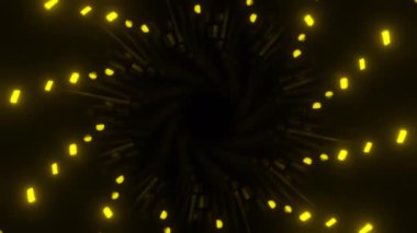 Siyah arka planda parlayan sinyal ışıkları. Tasarım. Dönen spiral şekilli ampuller koridor etkisi yaratıyor