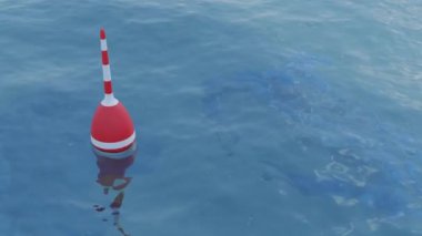 Suyun üstünde ve altında dalgalar üzerinde yüzen. Tasarım. Balıkçılık hobisi kavramı, gerçekçi animasyon