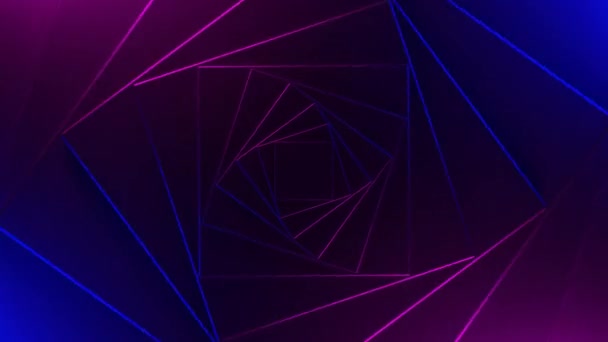 旋转梯度轮廓的无限正方形霓虹灯隧道 催眠纺纱走廊 — 图库视频影像
