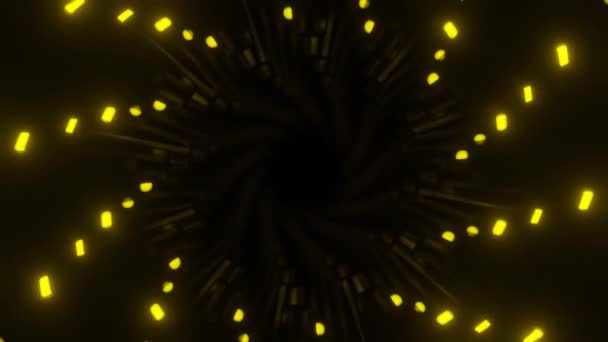 黒い背景に輝く信号が点灯する デザイン 回転螺旋状の形をした電球は回廊の効果を作り出します — ストック動画