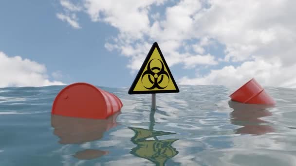 Begreppet Vattenförorening Och Miljöproblem Design Tunnor Med Bränsle Och Biohazard — Stockvideo