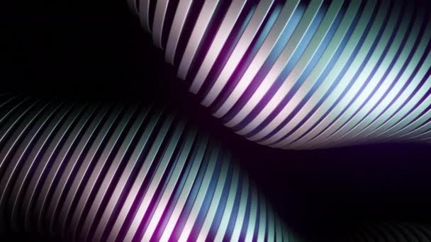 Fundo Escuro Desenho Listras Multicoloridas Iridescentes Formato Que Expandem Curvam — Vídeo de Stock