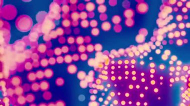 Mavi dalgalı kumaşla bokeh pembe yanıp sönen daireler. Tasarım. Bulanık parçacıklar yüzeyi 