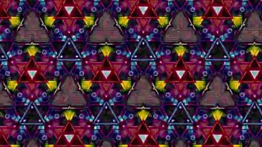 Parlak psikedelik desenli, yanıp sönen figürlü. Hareket. Yanıp sönen geometrik şekilleri ve hayal gördüren renkleri olan desen. Psikedelik efektli parlayan kaleydoskopik şekiller. 