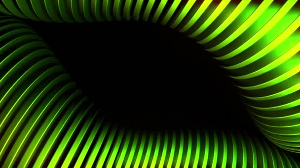黑色背景上黑色和绿色圆形轮廓的轮廓 带有光反射的旋转环 — 图库视频影像