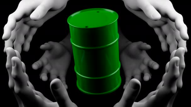 環境に関する哲学的背景 デザイン 白い手と有害な化学元素がアニメーション中の樽に描かれている黒い背景 高品質の4K映像 — ストック動画