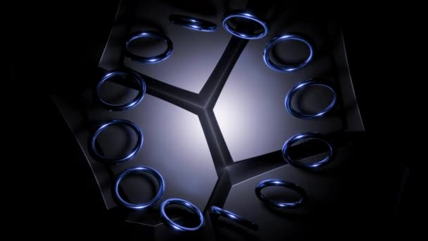 Černé Pozadí Modrými Zlatými Prsteny Design Rotující Kruhu Malé Kroužky — Stock video