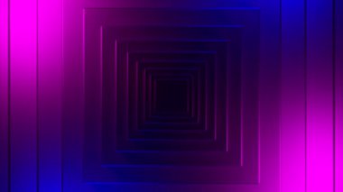 Bilgisayar grafikleriyle yapılmış yeşil ve mor arka ışıklandırma. Tasarım. Parlak ışık ışınlarının bir daire şeklinde düştüğü ve döndüğü kare çizgili koyu bir arkaplan. Yüksek kalite 4k görüntü