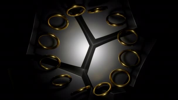 Svart Bakgrund Med Blå Och Guld Ringar Design Roterande Cirkel — Stockvideo