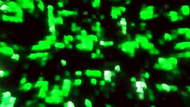 Fondo Oscuro Con Cuadrados Azules Verdes Sin Foco Moción Partículas — Vídeos de Stock