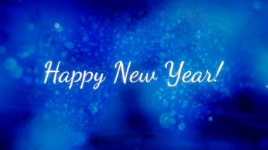 Mavi ve turuncu parlak yeni yıl geçmişi. Hareket. Yeni yıl kutlamaları ve yeni yılın süslenmiş köknar ağaçlarıyla aydınlık bir soyutlama. Yüksek kalite 4k görüntü