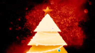 Noel için kış teması ya da yeni yıl arkaplanı olarak bir ağaç silueti. Hareket. Parlak arkaplandaki parçacıklardan Xmas ağacını kapat