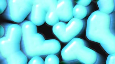 Soyut 3D dönüşüm oval şekiller. Hareket. Bulanık köpükler yanıp sönüyor. 