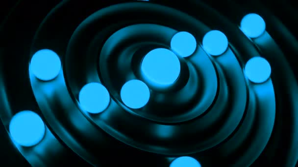 Светящиеся Шары Движутся Кольцах Дизайн Вращение Шаров Спиральных Кольцах Светящиеся — стоковое видео