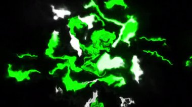 Renkli elektrik hatlarında gök gürültüsü titreşimleri. Hareket. Renkli kıvrımlı çizgileri olan soyut elektrik titreşimleri bulutu. Siyah arkaplanda yanıp sönen elektrik titreşimleri olan renkli çizgiler. 