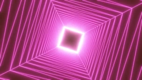 Blauwe Roze Tunnel Beweging Zwarte Achtergrond Met Geschetste Verlichte Vierkanten — Stockvideo