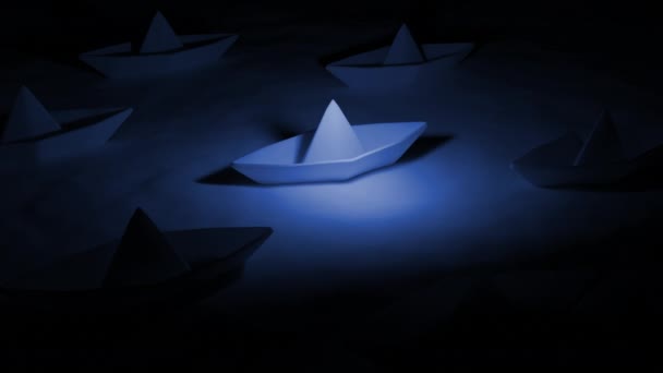 Абстрактные Белые Бумажные Лодки Светом Тени Дизайн Концепция Детства Плавучие — стоковое видео
