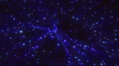 Mavi ve turkuaz simli. Hareket. Siyah arkaplan, parıldayan ve 3D animasyonda parlayan parlak parçacıklara sahip. Yüksek kalite 4k görüntü