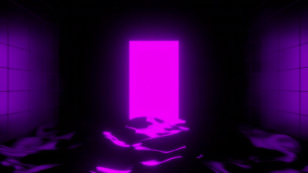 Абстрактный Неон Вел Темном Интерьере Дизайн Яркий Светящийся Фонарь Поверхности — стоковое видео