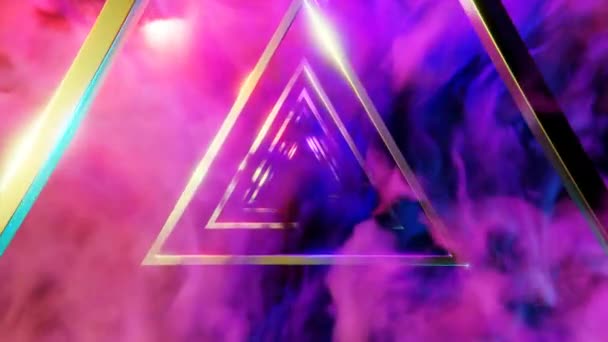 Тунель Трьох Трикутників Туманностей Дизайн Магічний Тунель Трикутниками Різнокольоровим Туманом — стокове відео