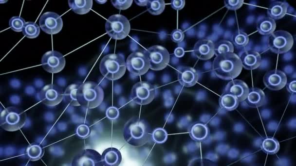Molekylära Nätverk Virtuellt Utrymme Design Molekyler Med Kärna Biologiska Föreningar — Stockvideo