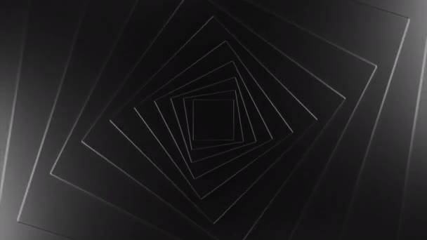 Monocromatico Filatura Rombo Sagome Illusione Ottica Progettazione Tunnel Quadrato Bianco — Video Stock