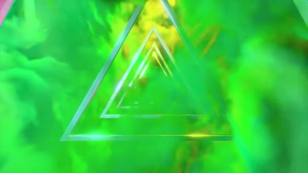 Трикутний Тунель Різнокольоровими Хмарами Дизайн Сюрреалістичний Світ Хмар Металевих Силуетів — стокове відео