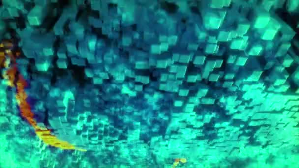 蓝色和绿松石向前移动的背景 明亮的小正方形条纹创造空间并在动画中移动 高质量的4K镜头 — 图库视频影像