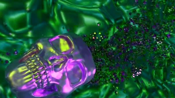 Stylish Animation Skull Design Colorful Animation Skull Bursting Stream Particles — Stock Video