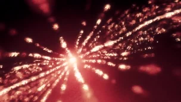 Sfondo Particelle Astratte Con Raggi Lunghi Uno Sfondo Rosso Mozione — Video Stock