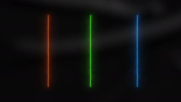 コンピュータグラフィックスで作られた黒い背景 ムーブメント 赤緑色と青色のネオンラインが燃え始め 突然出てきます 高品質の4K映像 — ストック動画