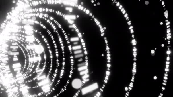 Monochrome Deeltjes Creëren Een Tunnel Van Concentrerende Ringen Beweging Zwart — Stockvideo