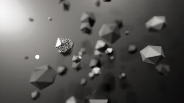 几何分子在旋转流中运动 3D多边形在太空中旋转 多角球在溪流中的混沌旋转 — 图库视频影像